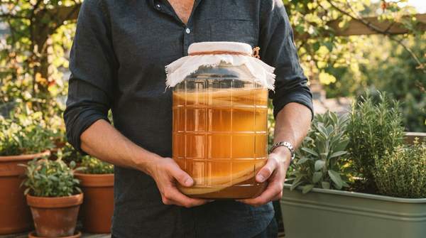 Editorial illustration for Brewing Kombucha at Home: A Safe First Batch, Step by Step